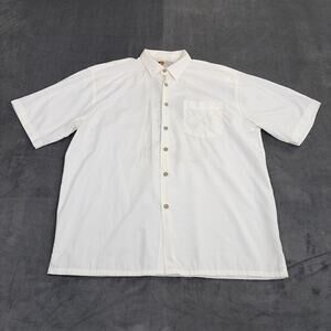 Paradise Key Mens XL Ivory Embroidered Marlin Fishing Camp Hawaiian Resort Shirt